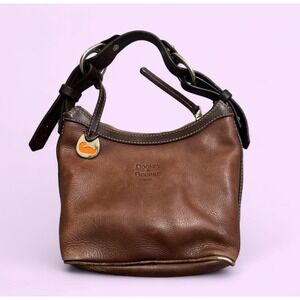 Vintage Dooney & Bourke Women's Brown Pebbled Leather Handbag 1975 Zip Purse